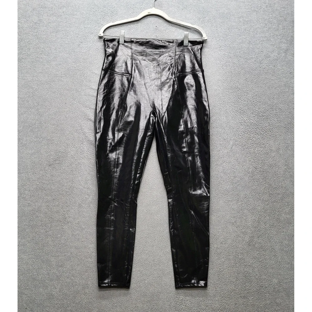 Spanx Women Legging‎ XL PETITE Black Faux Leather Gloss 25